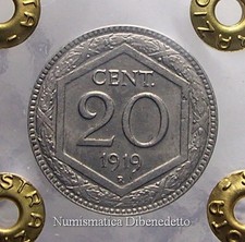 Vitt. Emanuele III - 20 cent 1919 Esagono, tracce di vecchio conio FDC Periziata