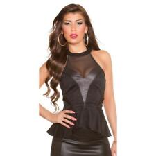 Elegante Party Top Allacciatura Al Collo Con Peplum Nero 34/36/38 #T1321