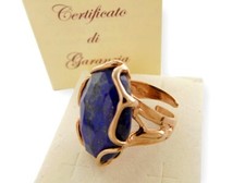 Anello made in Italy con pietra preziosa naturale in argento 925 ptd oro regolabile donna