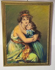 Dipinto olio su tela - Madre e figlia- Firmato Luciano Valeriani, anni '80
