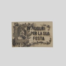Cartolina augurale d'epoca Bambino con mandolino Auguri per la sua festa VG 1911