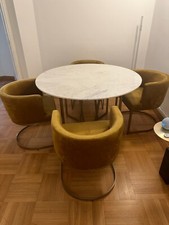 Tavolo da pranzo rotondo in marmo bianco 6/7 pesone e 4 poltrone vintage 