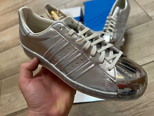 NUOVE SCARPE DA GINNASTICA ADIDAS SUPERSTAR ANNI 80 ARGENTO METALLIZZATO CON PUNTA IN METALLO 5 6 7 8 9 10