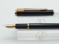 1980's Waterman Executive Black Laque Fountain Pen, GT, Med 18K Gold Nib  *MINT*