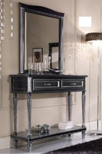 MOBILE CONSOLLE+ SPECCHIO IN LEGNO INTAGLIATO LACCATO NERO PARTICOLARI ARG. 629