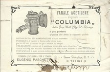  Depliant Pubblicitario Fanale Acetilene Columbia per bicicletta anni '10 