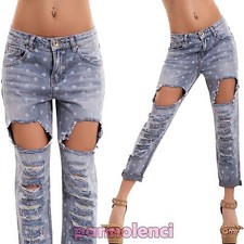 Jeans donna pantaloni cavallo basso POIS vita bassa STRAPPI nuovi L965A