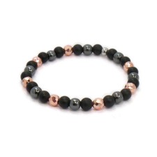 Braccialetto Pietre Dure Onice Ematite Elasticizzato Uomo Donna Braccialetto