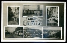 ITALIA Biella 1929 Multivivew Piazza del Duomo Tram. Cartolina fotografica reale