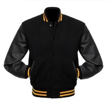 Bomber nero in lana Varsity