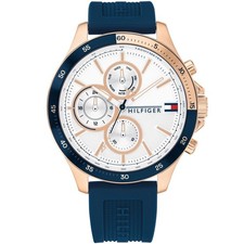 Orologio Tommy Hilfiger Uomo Nautico 1791778 Quadrante Bianco Cinturino Sport Gomma Blu