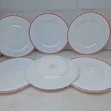 ARCOPAL FRANCE 6 PIATTI PIATTINI  RIGA ROSSA FRUTTA DESSERT CM 20