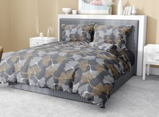COMPLETO LENZUOLA FLANELLA GINKO FOGLIA GRIGIO LETTO FRANCESE MADE IN ITALY