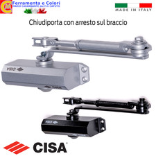 Chiudiporta CISA Ambidestro Con Arresto Braccio ARGENTO NERO Regolabile EN 2/4