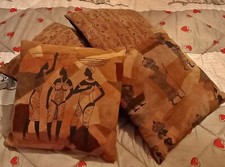 4 CUSCINI ETNICI IN PELLE E COTONE 40x40 DAL MERCATO EQUO E SOLIDALE