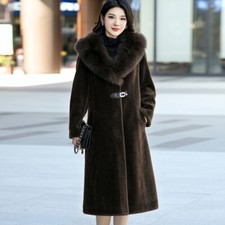 Giacca pelliccia vera volpe collo pelliccia pecora tosatura cappotto donna lungo invernale lana cappotto