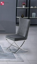 Sedia Chesterfield velluto grigio chiaro argento acciaio inox sedie sala da pranzo sedia imbottita 
