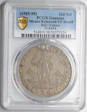 Venezia Pasquale Cicogna Ducato con Santa Giustina da 124 Soldi 1585-95 PCGS