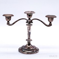 Candelabro Vintage 3 Bracci Per Candele A Stelo, Argentato | 19cm