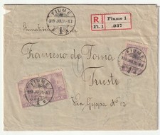FIUME 1, RACCOMANDATA PER TRIESTE 31 GENN. 1919 - RIJEKA, CROAZIA, HR