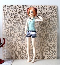 Miniature dressing screen monstera 1:4 scale room divider wooden mural dollhouse