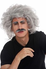 Parrucca Carnevale Einstein Nonno Pazzo Professore Grigio Barba Folle