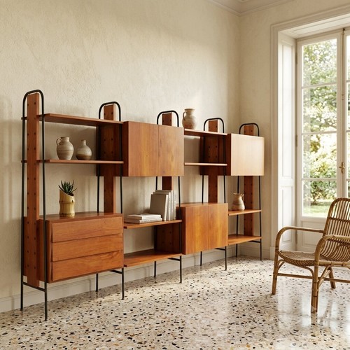 Libreria vintage teak metallo - libreria,