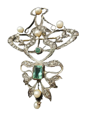 Spilla oro argento diamanti - oro,
