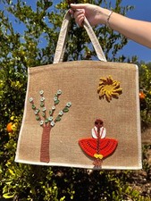 Borsa  in Juta con decorazioni fatta a mano ad uncinetto - Le Creazioni di Elsa 