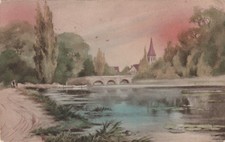 C3 - Cp Cartolina Illustrata Paesaggio Ponte Fiume Campanile - Fp Nvg