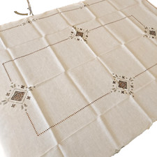 Tovaglia rettangolare 176x120 + 6 tovaglioli lino punto antico artigianale