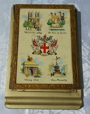 Antico porta block notes in metallo con incisioni monumenti di Londra vintage