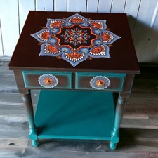 tavolino tavolo console comodino da salotto moderno decorato a mano con mandala