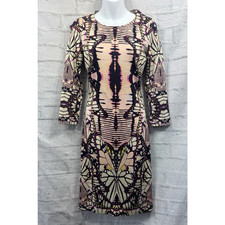 Abito tubino Just Cavalli astratto farfalla manica 3/4 rosa viola taglia UK 10 42