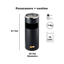 POSACENERE A GRIGLIA CON CESTINO CILINDRICO GETTACARTE ESTERNO INTERNO PICCOLO
