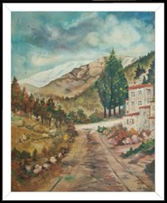 ARTE NAIF BORGO DI MONTAGNA SENTIERO D'ESTATE olio tavola ENRICO COPETTA COEN