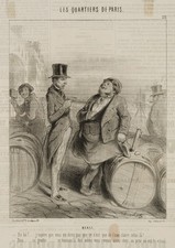 F. BOUCHOT (1798-1860), cartone animato. Magazzino di vino a Bercy, litografia moderna