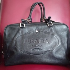 PRADA Borsa Bowling XL In Pelle Martellata Nera Logo Grande Rrp4250