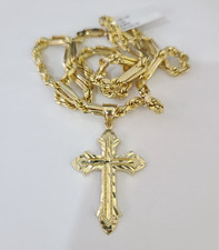 Collana con ciondolo croce Gesù catena corda Milano 10k SET 5mm 18"-28" pendente