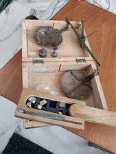 Bilancia Bilancino Confezione Originale Pesi Cucchiaio Platino Legno Rame Vintag