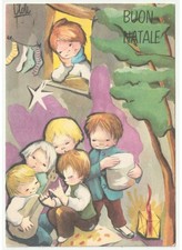 Cloti? cartolina Buon Natale vintage bambini musica natalizia lanterna