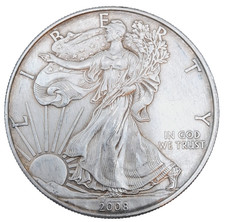 American Silver Eagle 2008 / 1 Oncia 999 Argento Uno Dollaro USA 31,103g Moneta