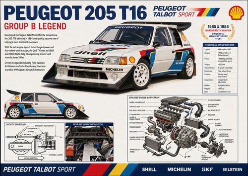 Peugeot 205 t16 motors poster - peugeot,