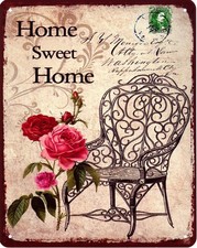Targa in latta Home Sweet Home decorazione insegna scritta rosa decorazione stampa 20 x 25