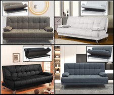 DIVANO LETTO CONTENITORE ECOPELLE O LINO VARI COLORI RECLINABILE CON CUSCINI IT