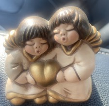 Coppia di angeli Thun Bolzano originali vintage che tengono un cuore 3x3" sorellanza