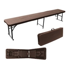 Panchina Birreria Pieghevole In Hdpe Marrone Scuro Cm.183X30X43H. - chiusa cm.92