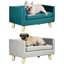 PawHut Divano per Cani e Gatti con Cuscino Imbottito in Velluto e Legno