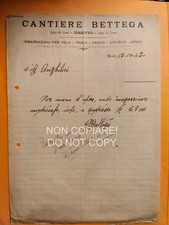 Ricevuta CANTIERE BETTEGA DERVIO Lago di Como Lecco 1947