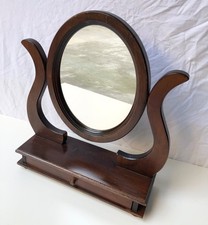 Specchio piccolo da tavolo toiletta vintage in legno con cassetto